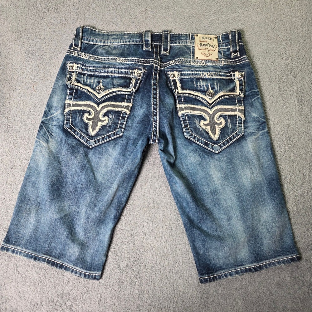 Rock Revival Mens 34 Stanley H9 Denim Shorts Blue Heavy Stitch RJ8922H9